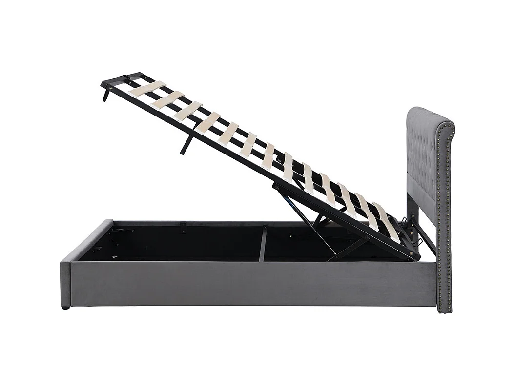 Lit adulte lit coffre lit 160x200 cm lit de rangement lit rembourré hydraulique velours gris