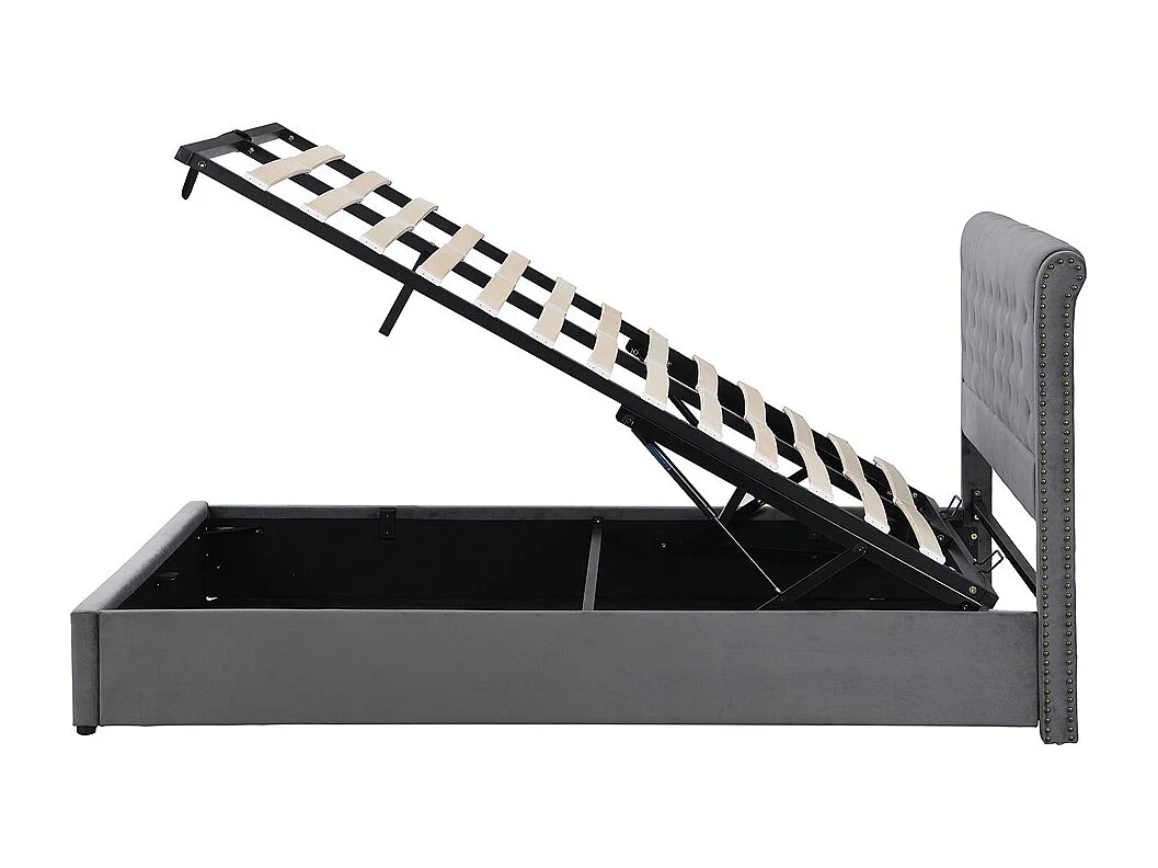 Lit adulte lit coffre lit 160x200 cm lit de rangement lit rembourré hydraulique velours gris