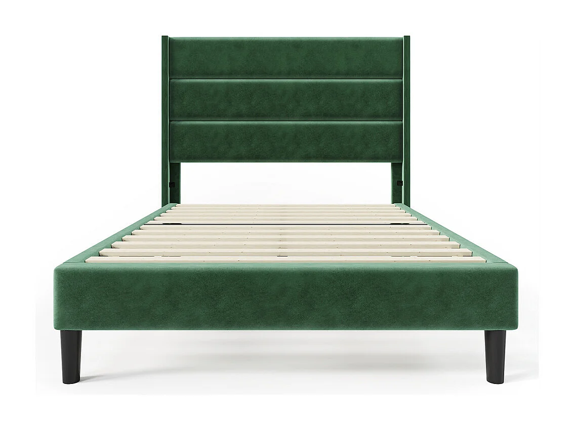 Gestoffeerd bed 90x200 cm, tweepersoonsbed met lattenbodem en hoofdbord, kinderbed, fluweel, donkergroen