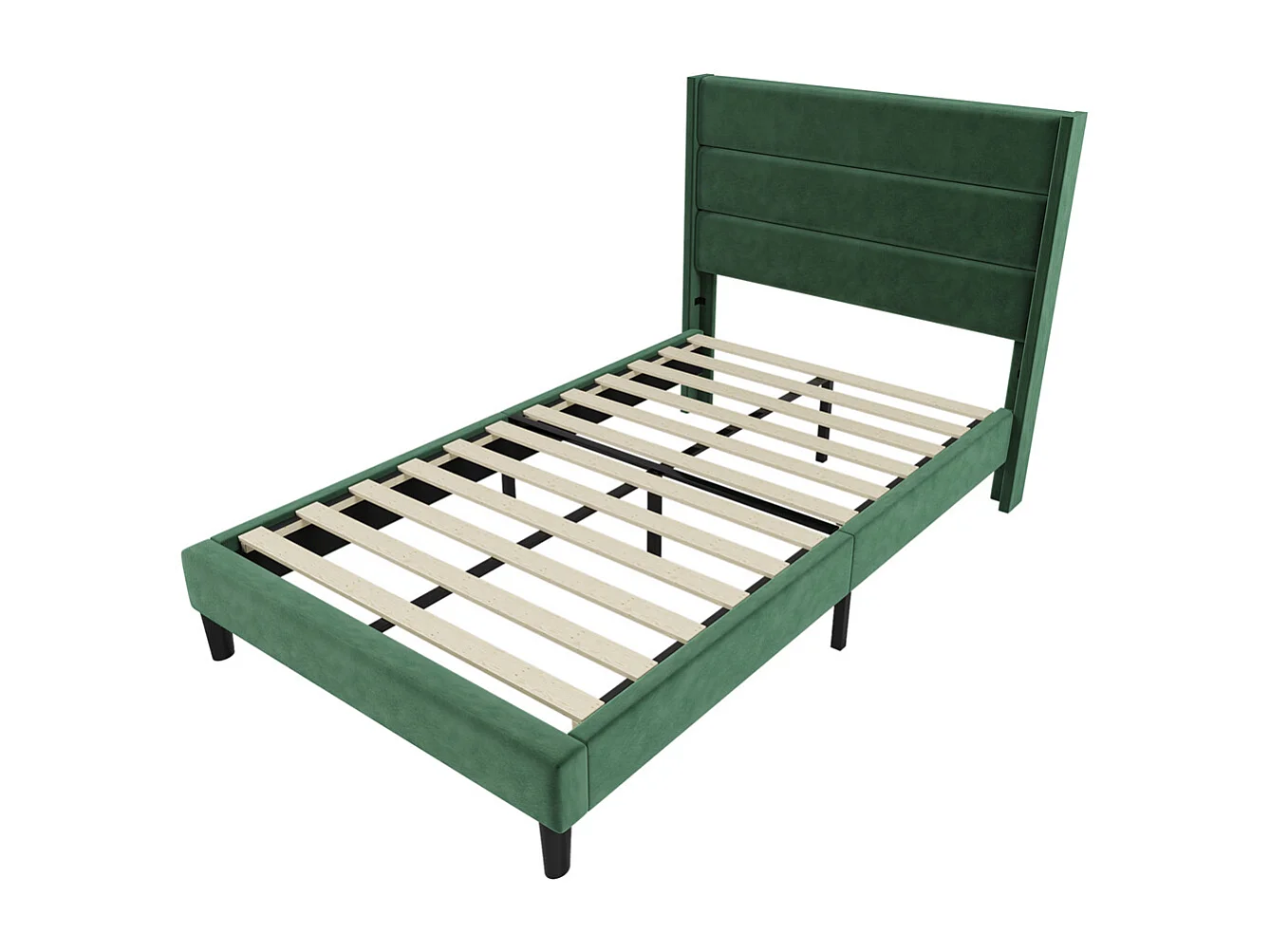 Gestoffeerd bed 90x200 cm, tweepersoonsbed met lattenbodem en hoofdbord, kinderbed, fluweel, donkergroen