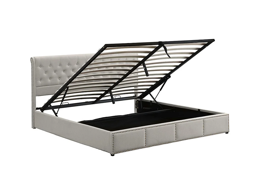 Lit adulte lit coffre lit 160x200 cm lit de rangement lit rembourré hydraulique lit boîtes de nuit lin gris clair