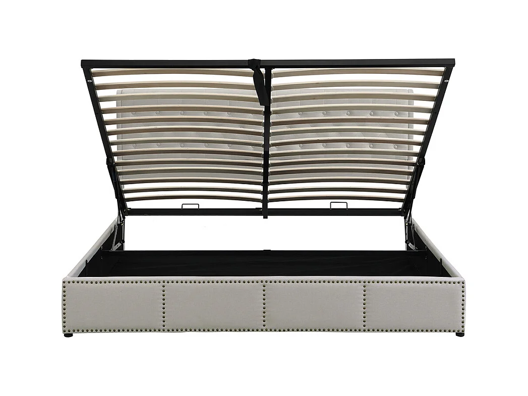 Lit adulte lit coffre lit 160x200 cm lit de rangement lit rembourré hydraulique lit boîtes de nuit lin gris clair