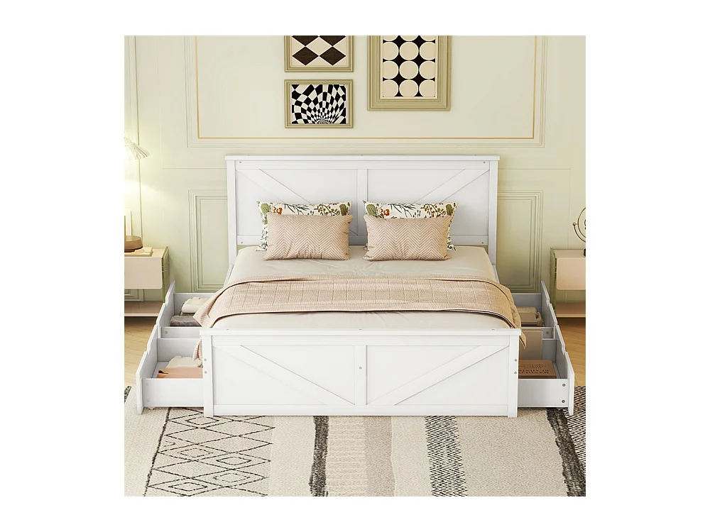 Lit adulte lit 160x200 cm avec 4 tiroirs Single pin blanc