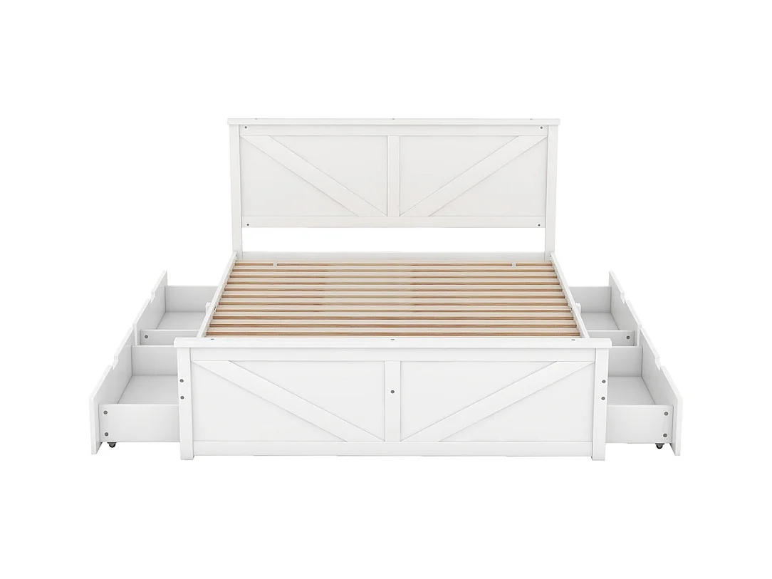 Lit adulte lit 160x200 cm avec 4 tiroirs Single pin blanc