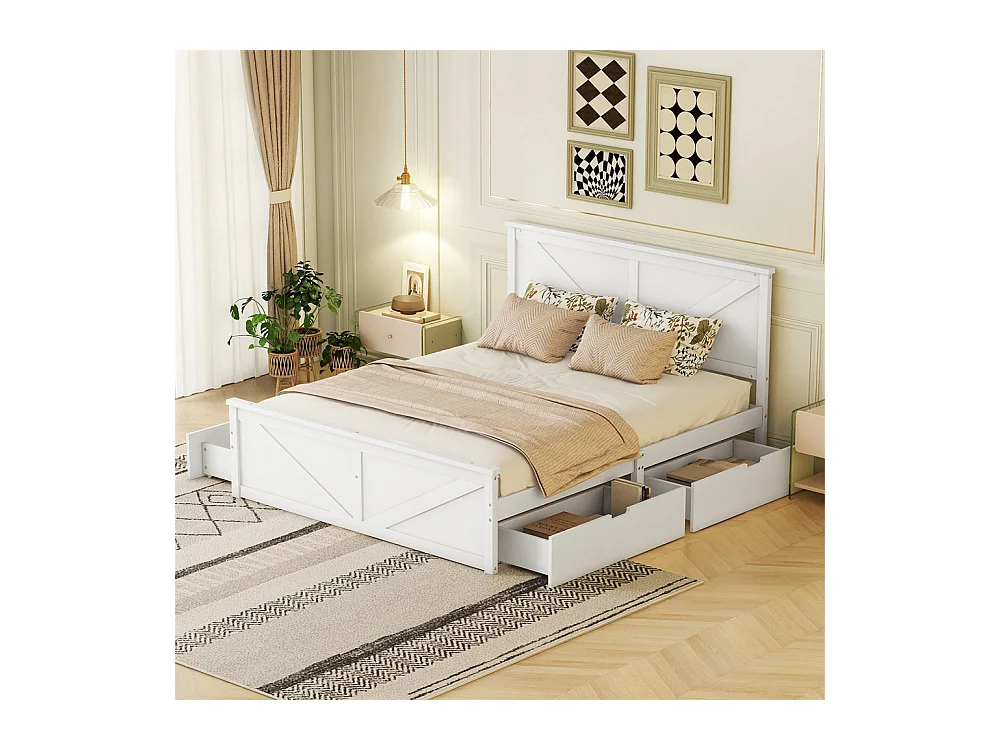 Lit adulte lit 160x200 cm avec 4 tiroirs Single pin blanc
