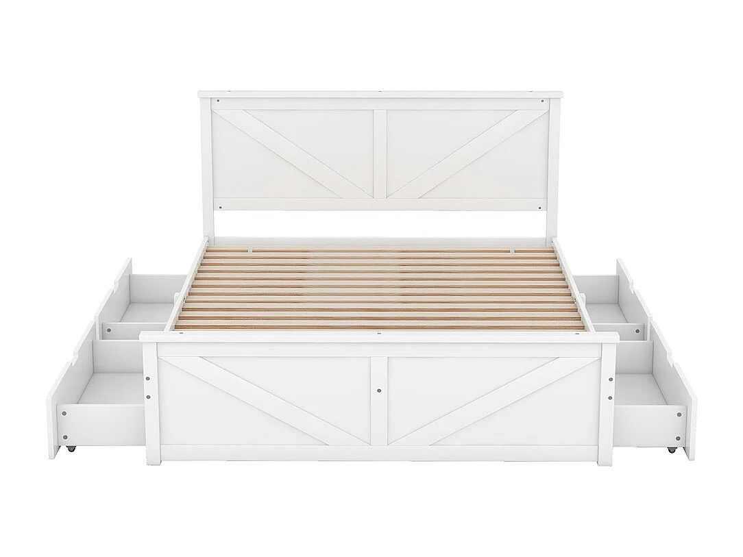 Lit adulte lit 160x200 cm avec 4 tiroirs Single pin blanc