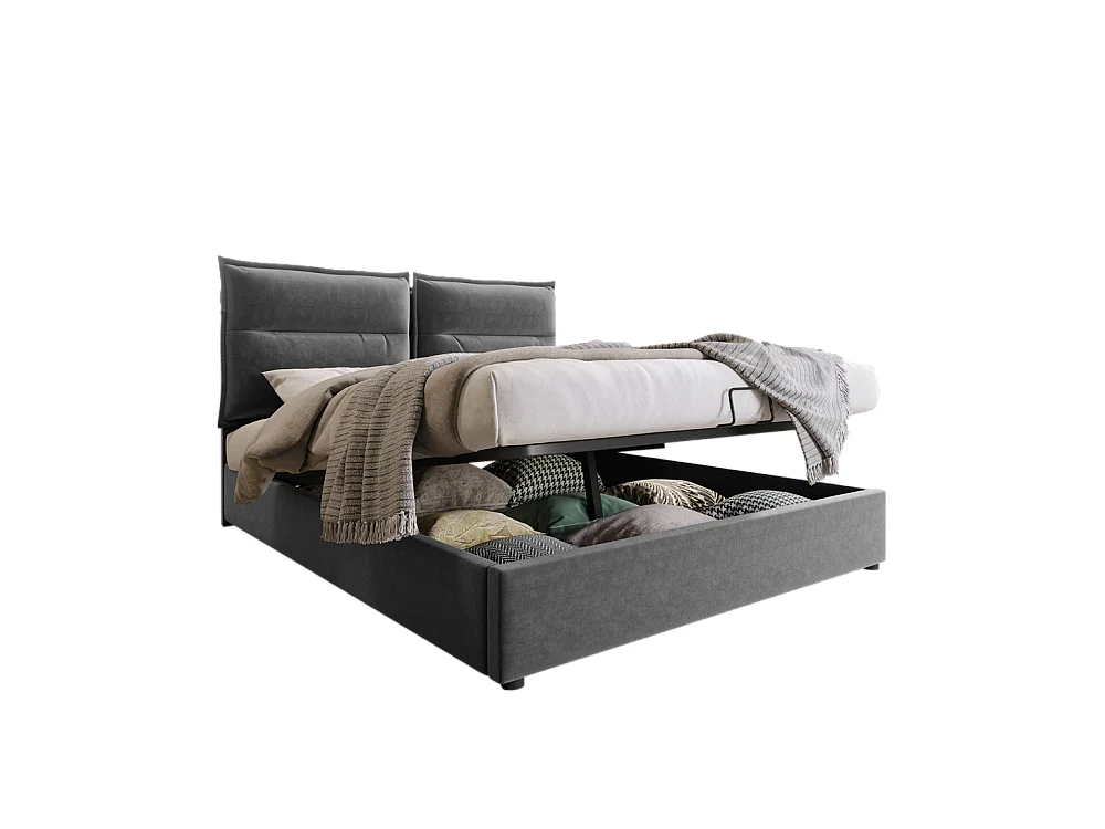 Volwassen bed 140x200 cm hydraulisch gestoffeerd bed opbergbed tweepersoonsbed grijs fluweel