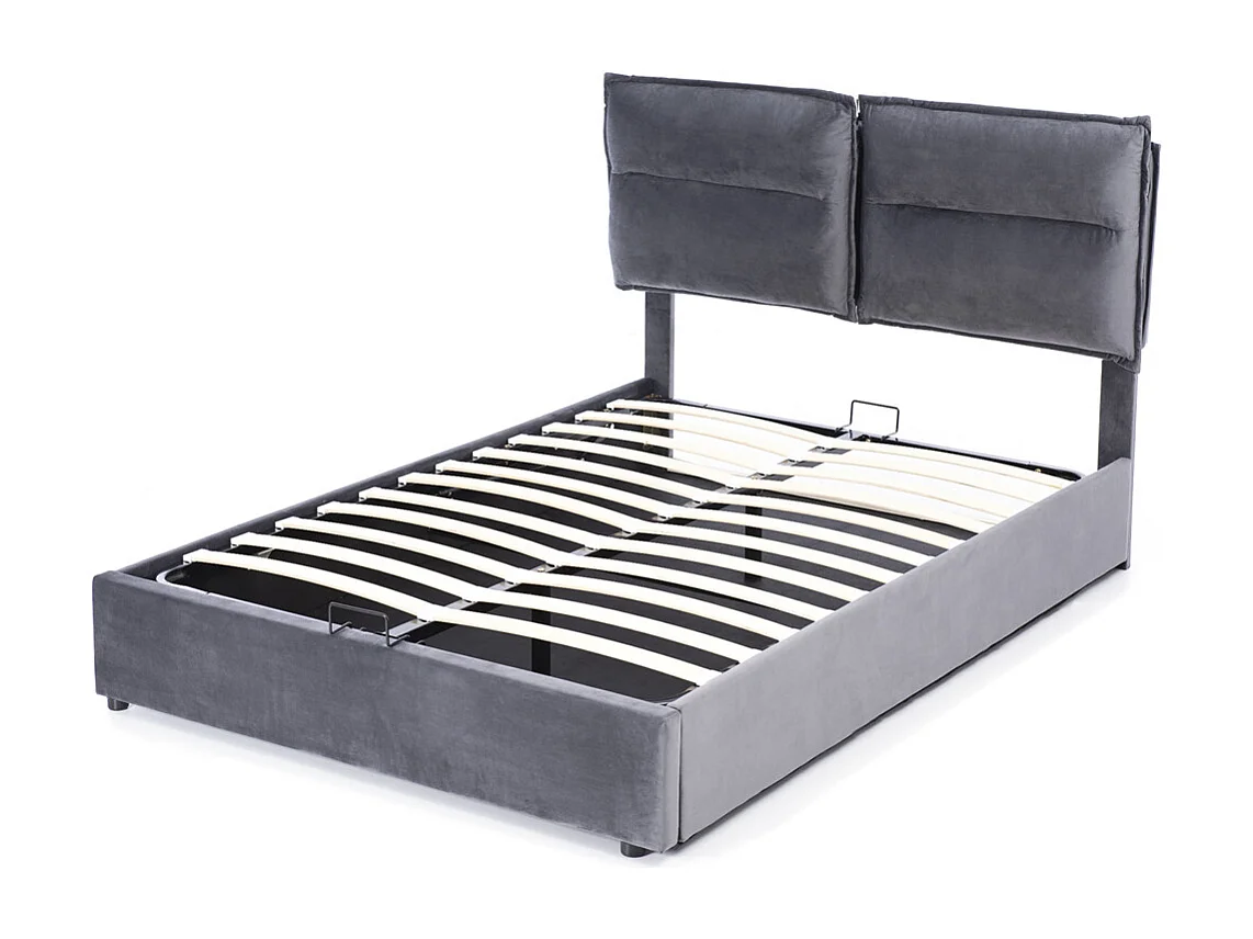 Volwassen bed 140x200 cm hydraulisch gestoffeerd bed opbergbed tweepersoonsbed grijs fluweel