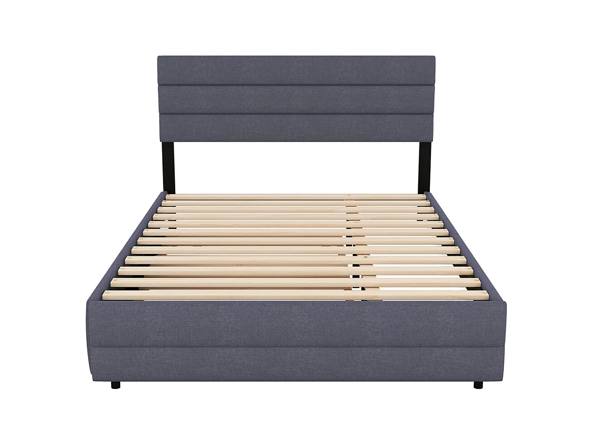 Lit adulte lit 140x200 cm avec brocheuse et deux tiroirs lit double lin gris