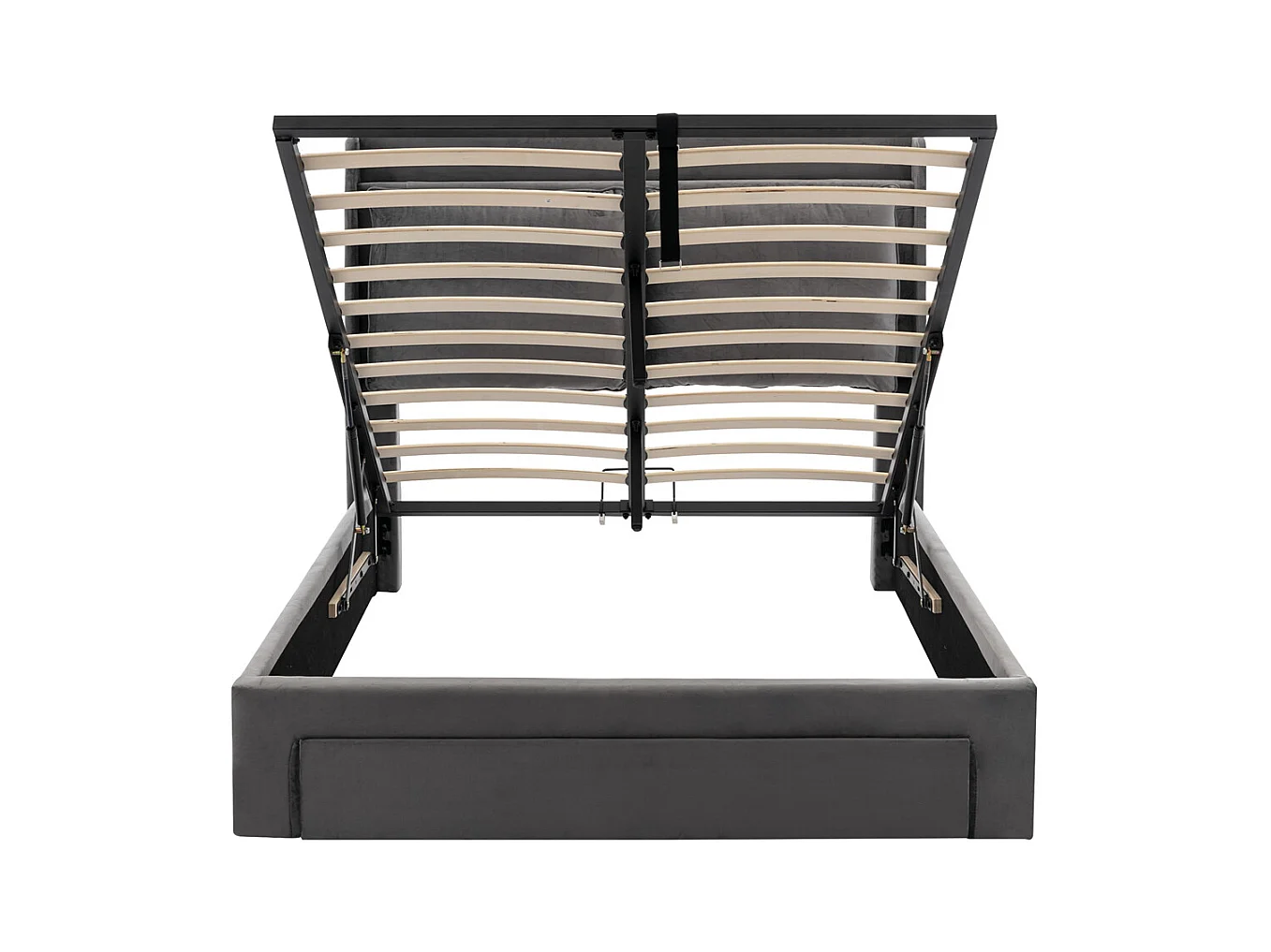 Hydraulisch gestoffeerd bed 160x200cm, opberglades, met lattenbodem, zonder matras, fluweel, donkergrijs