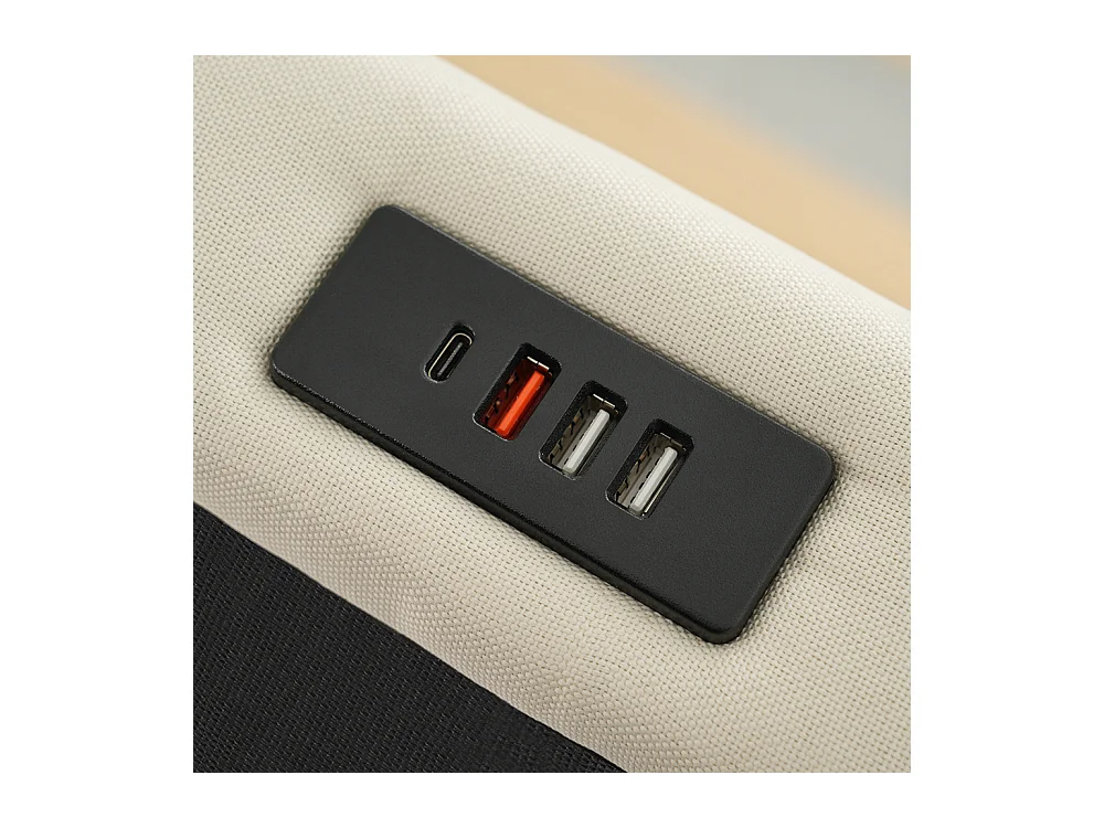 Hydraulisch gestoffeerd bed 90x200cm, eenpersoonsbed, opberghoofdeinde met USB- en Type C-aansluiting, linnen, beige, zonder matras