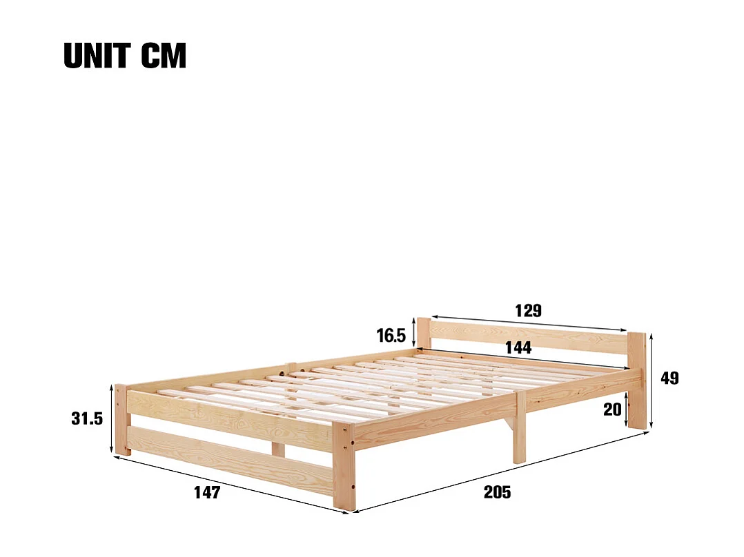Volwassen bed 140x200 cm lattenbodem Enkel massief hout Neutraal