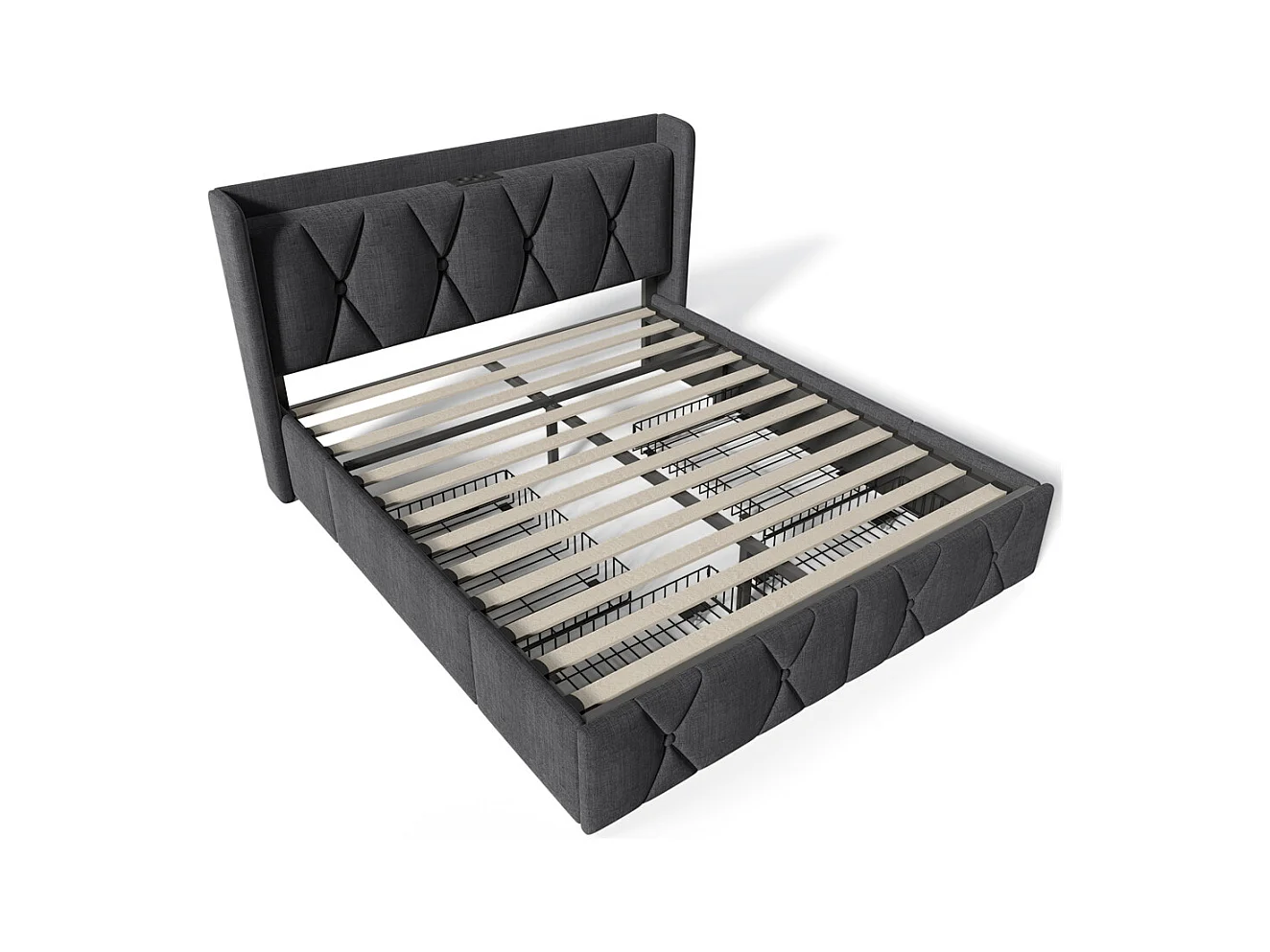 Volwassen bed 140x200 cm bed gestoffeerd bed opbergbed met 4 lades tweepersoonsbed grijs linnen