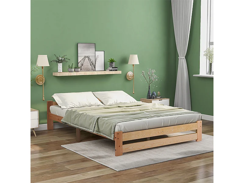 Lit adulte lit 140x200 cm lit sommier à lattes Single bois massif Neutral