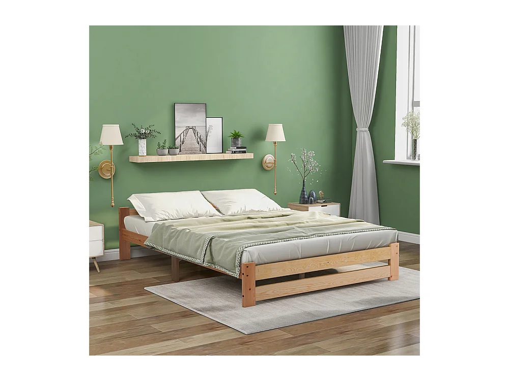 Lit adulte lit 140x200 cm lit sommier à lattes Single bois massif Neutral