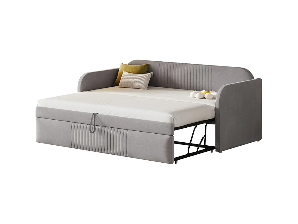 Volwassen bed 90/180x190 cm gestoffeerd bed met lattenbodem Eenpersoonsbed lichtgrijs linnen