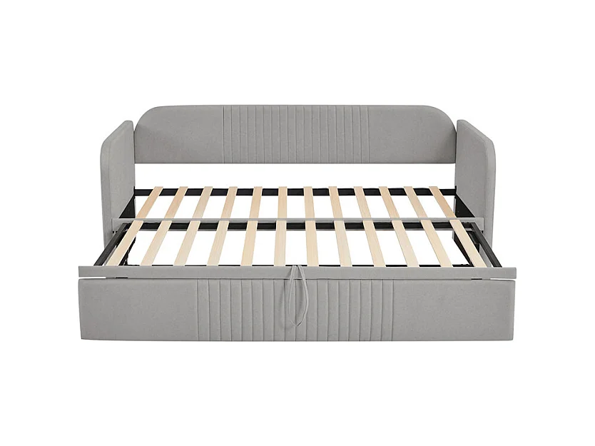 Volwassen bed 90/180x190 cm gestoffeerd bed met lattenbodem Eenpersoonsbed lichtgrijs linnen
