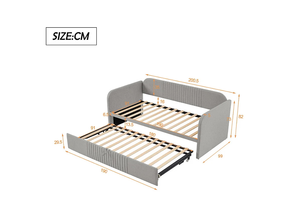 Volwassen bed 90/180x190 cm gestoffeerd bed met lattenbodem Eenpersoonsbed lichtgrijs linnen