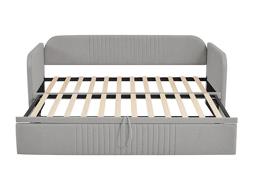 Volwassen bed 90/180x190 cm gestoffeerd bed met lattenbodem Eenpersoonsbed lichtgrijs linnen