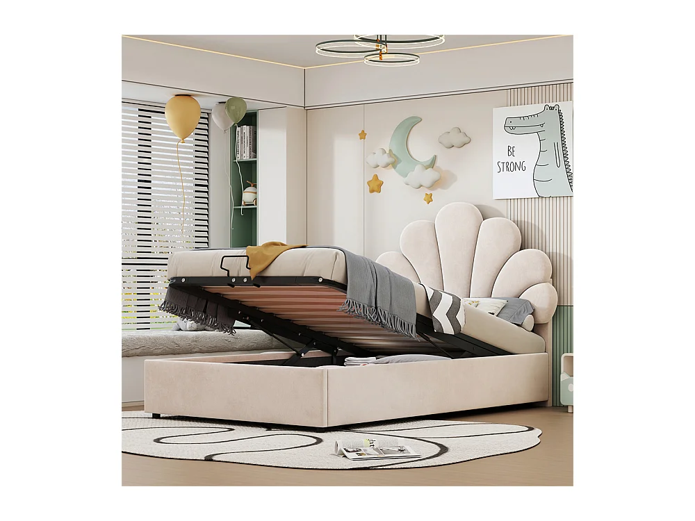 Volwassen bed opbergbed 90x200 cm opbergbed hydraulisch gestoffeerd bedframe bed met lattenbodem Eenpersoonsbed beige fluweel