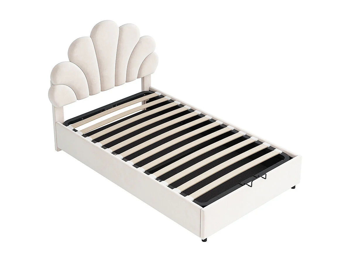 Volwassen bed opbergbed 90x200 cm opbergbed hydraulisch gestoffeerd bedframe bed met lattenbodem Eenpersoonsbed beige fluweel