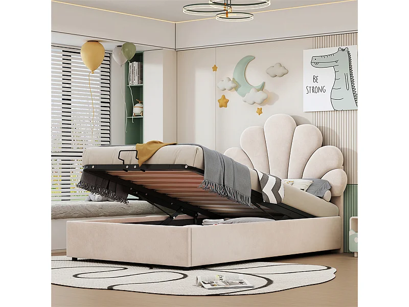 Volwassen bed opbergbed 90x200 cm opbergbed hydraulisch gestoffeerd bedframe bed met lattenbodem Eenpersoonsbed beige fluweel