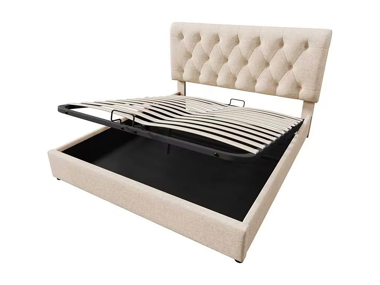 Lit rembourré hydraulique lit coffre 160x200 cm lit de rangement lit en métal lit double lin gris clair