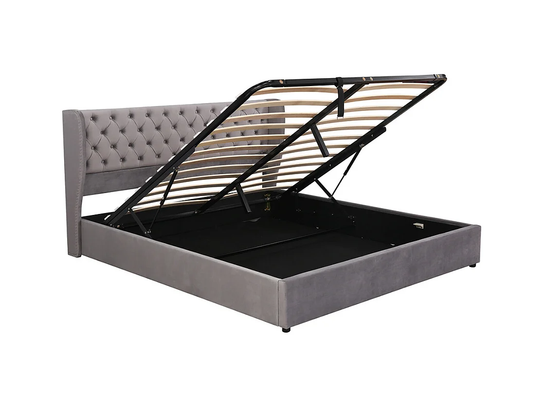 Volwassen bed opbergbed 180x200 cm opbergbed hydraulisch gestoffeerd bed metalen bed tweepersoonsbed grijs fluweel