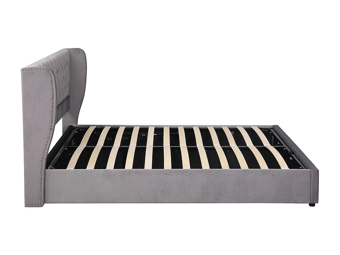 Volwassen bed opbergbed 180x200 cm opbergbed hydraulisch gestoffeerd bed metalen bed tweepersoonsbed grijs fluweel
