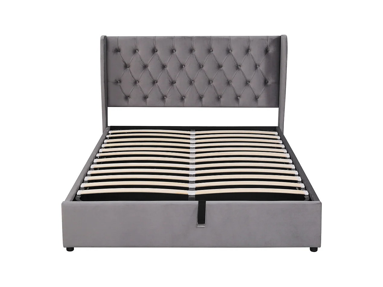 Volwassen bed opbergbed 140x200 cm opbergbed hydraulisch gestoffeerd bed metalen bed tweepersoonsbed grijs fluweel