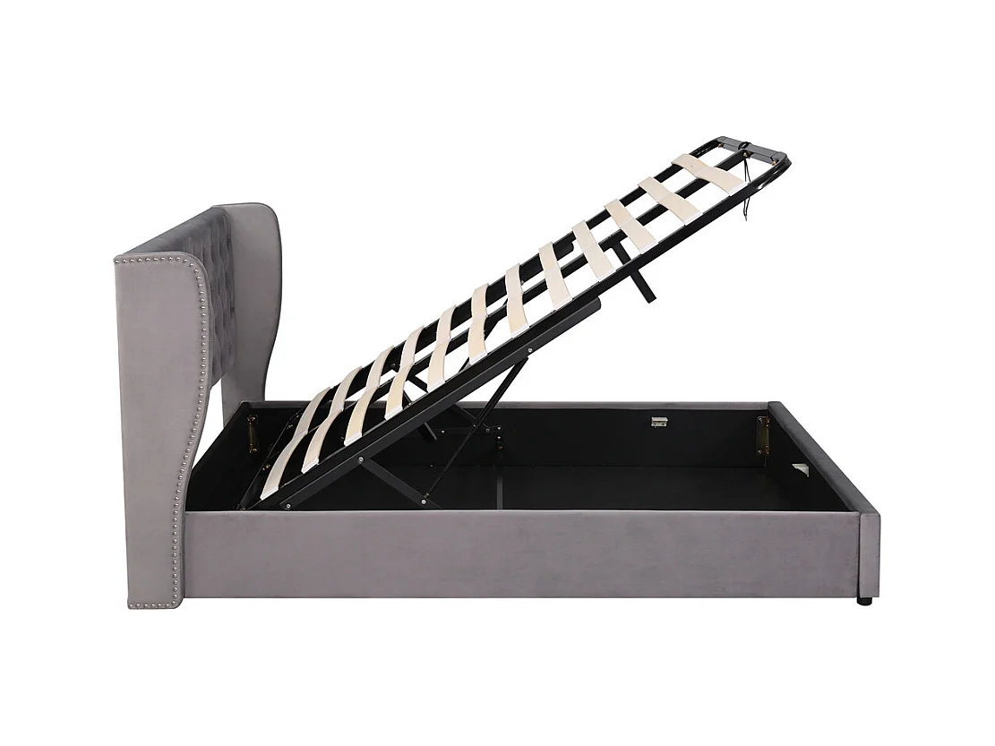 Volwassen bed opbergbed 140x200 cm opbergbed hydraulisch gestoffeerd bed metalen bed tweepersoonsbed grijs fluweel