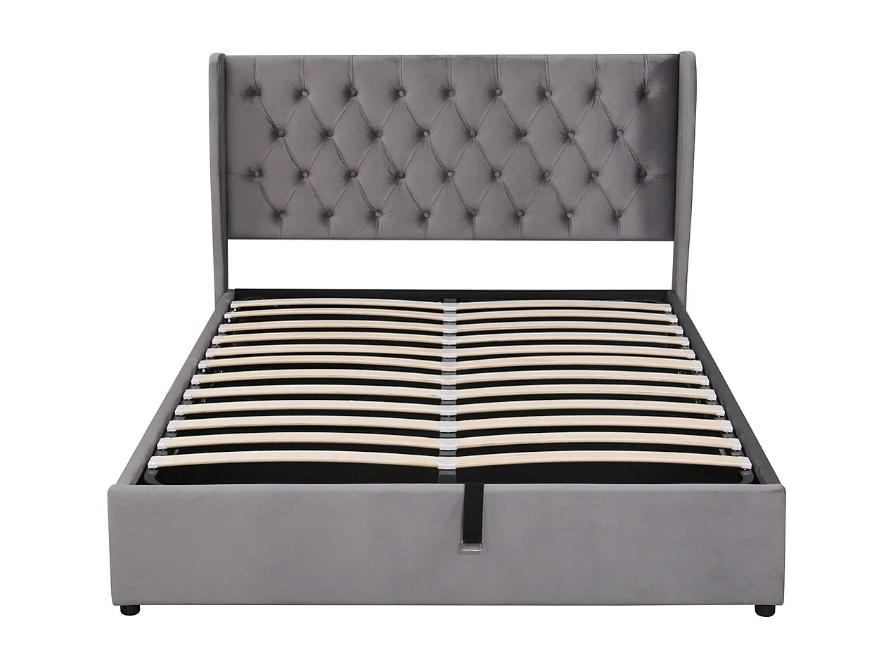 Volwassen bed opbergbed 140x200 cm opbergbed hydraulisch gestoffeerd bed metalen bed tweepersoonsbed grijs fluweel