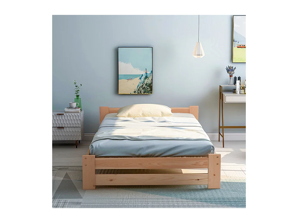 Volwassen bed 90x200 cm lattenbodem Eenpersoons massief hout Neutraal