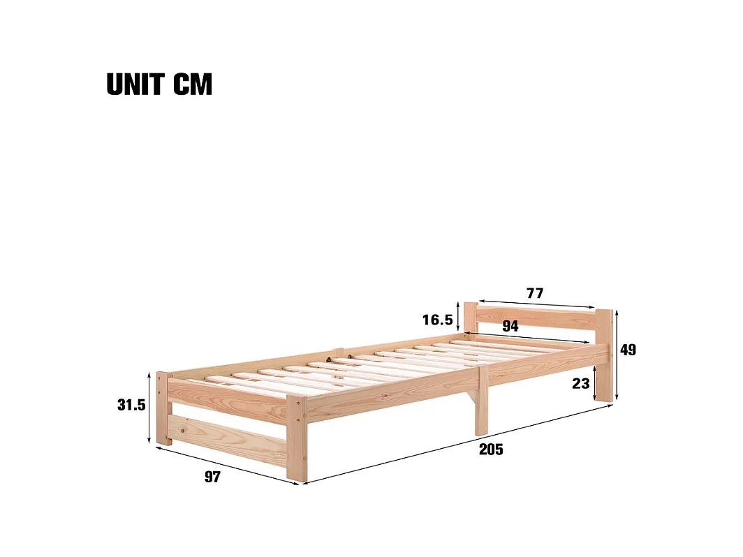 Volwassen bed 90x200 cm lattenbodem Eenpersoons massief hout Neutraal