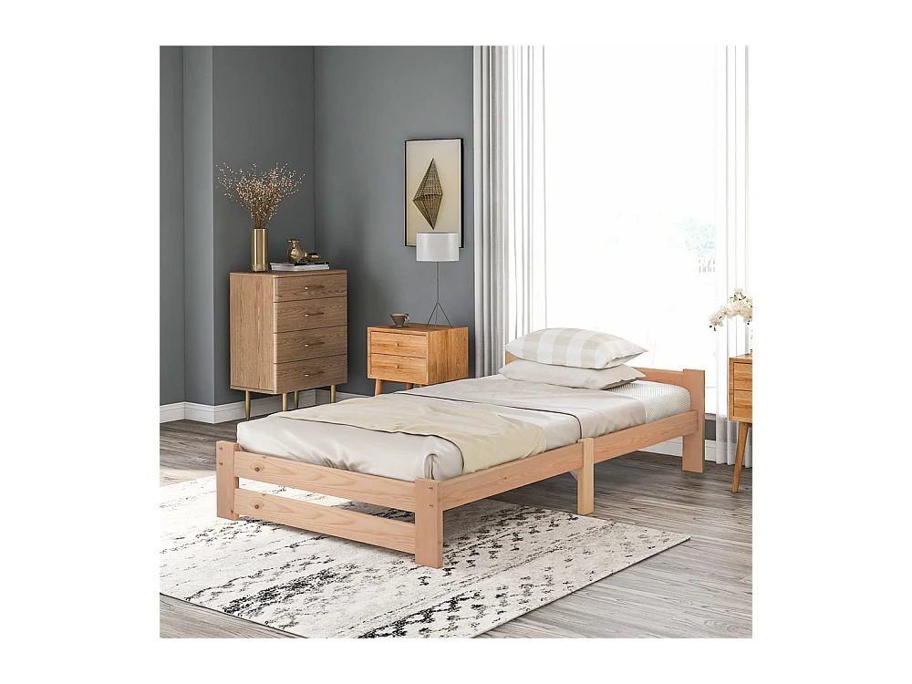 Volwassen bed 90x200 cm lattenbodem Eenpersoons massief hout Neutraal