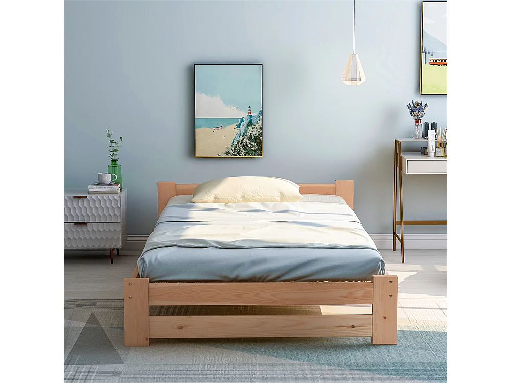 Volwassen bed 90x200 cm lattenbodem Eenpersoons massief hout Neutraal