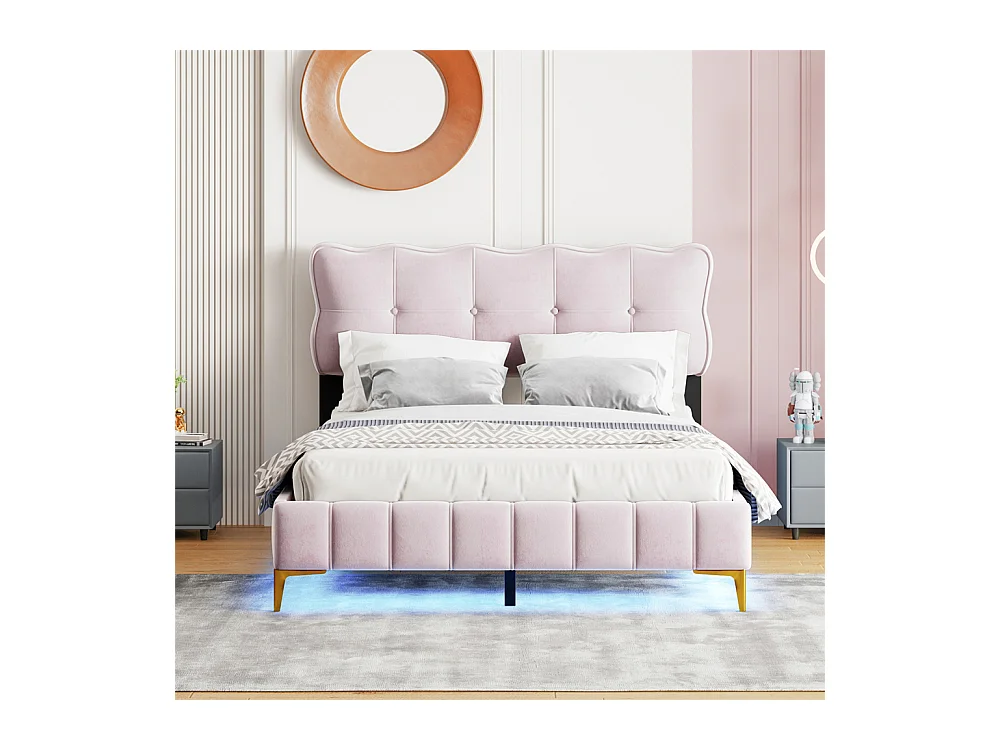 Volwassen bed 90x200 cm bed gestoffeerd bed 2 laden bed lattenbodem Eenpersoonsbed in roze fluwelen stof