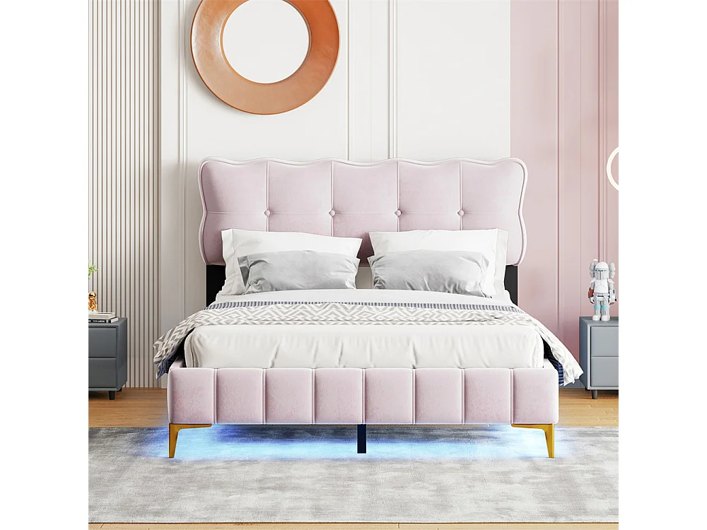 Volwassen bed 90x200 cm bed gestoffeerd bed 2 laden bed lattenbodem Eenpersoonsbed in roze fluwelen stof