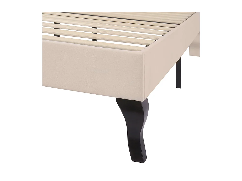 Lit rembourré 140x190cm, avec sommier à lattes et tête de lit, avec tête de lit réglable en hauteur, velours, beige