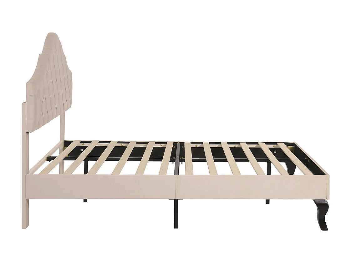Lit rembourré 140x190cm, avec sommier à lattes et tête de lit, avec tête de lit réglable en hauteur, velours, beige
