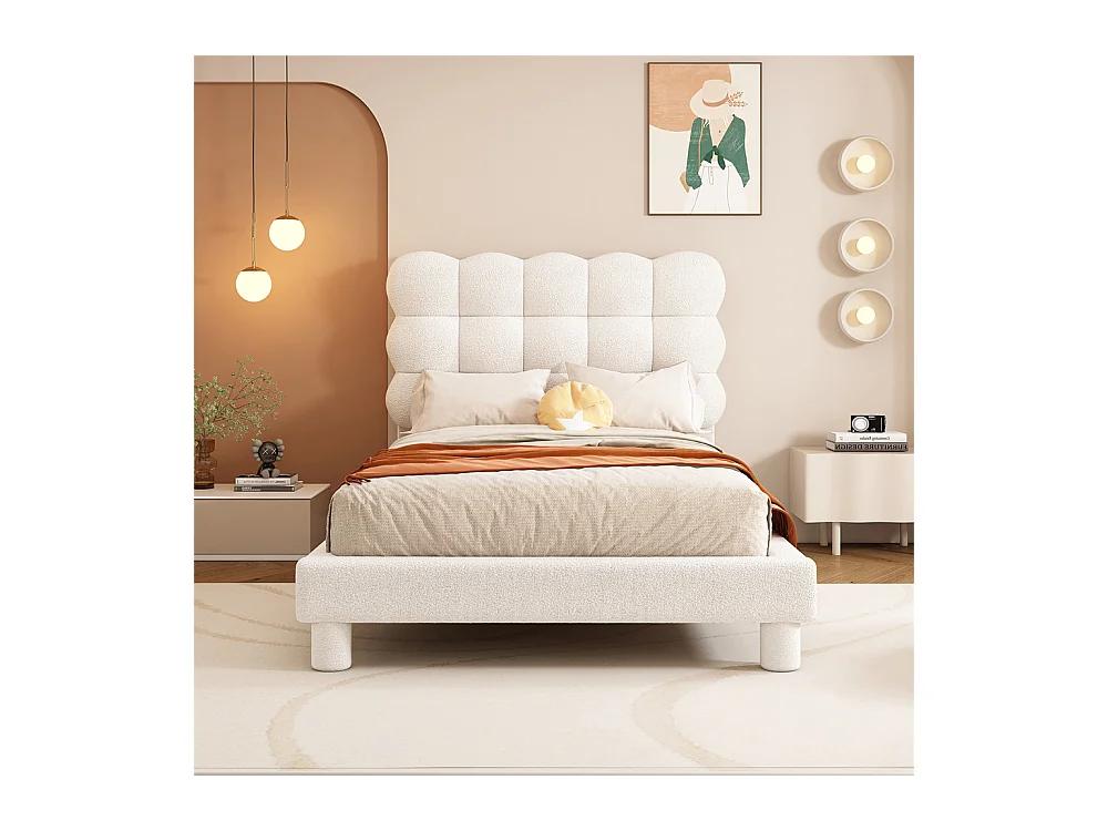 Lit adulte lit 90x200 cm lit plat lit rembourré Single blanc