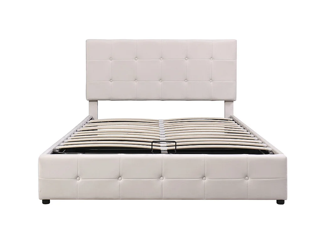 Lit adulte lit 140x200 cm lit rembourré hydraulique lit de rangement lit double velours blanc crème