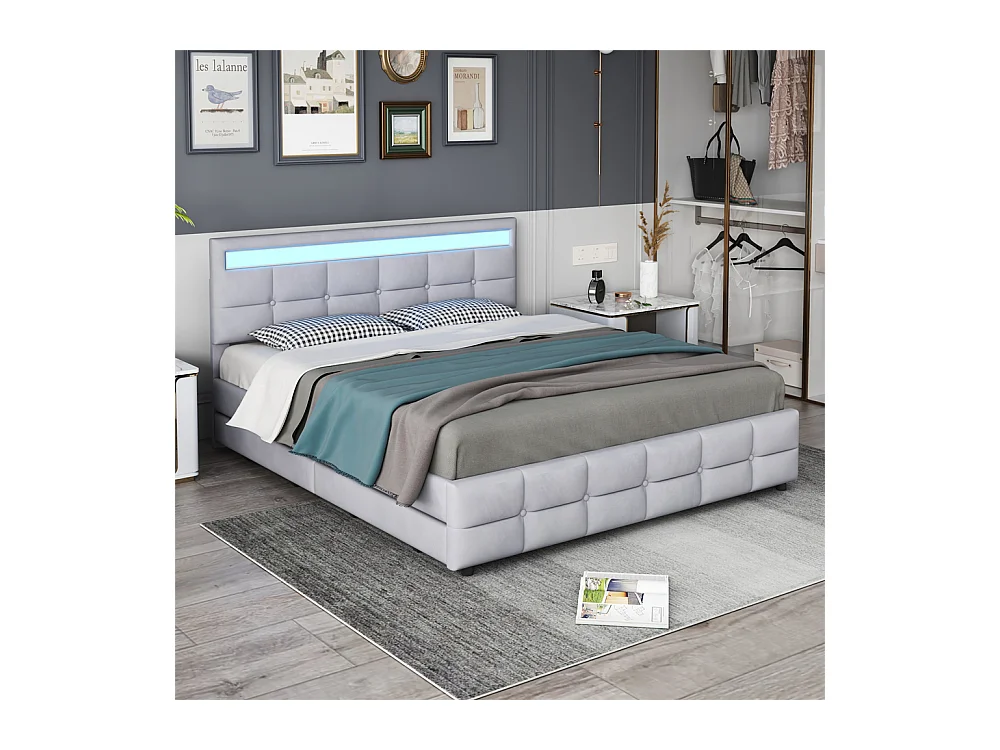 Lit adulte lit 180x200 cm lit led-rembourré lit 4 tiroirs lit sommier à lattes lit double velours gris