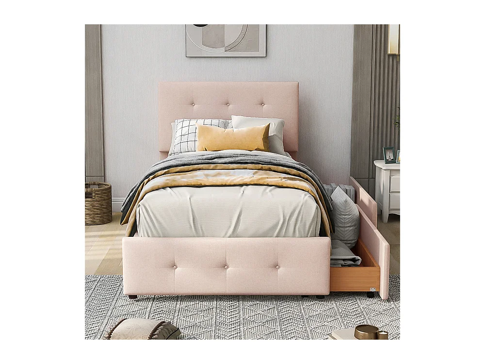 Lit adulte lit 90x200 cm lit rembourré lit 2 tiroirs lit sommier à lattes Single tissu en velours beige foncé