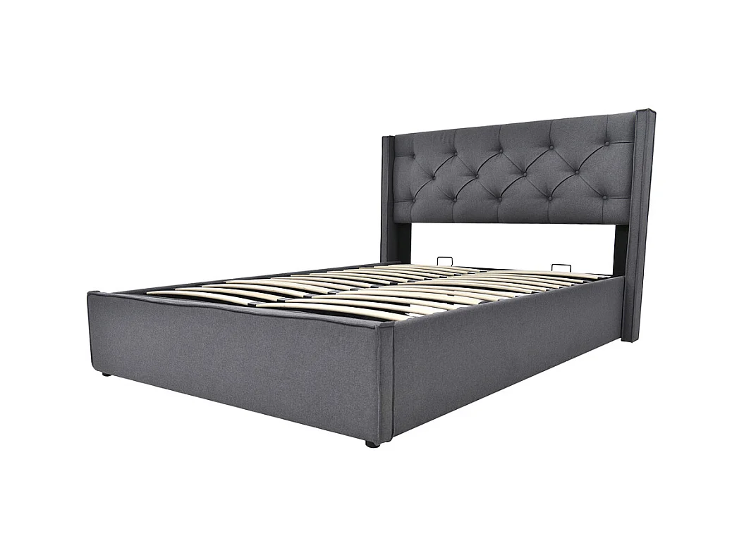 Volwassen bed 160x200cm hydraulisch gewatteerd bed opbergbed tweepersoonsbed katoen grijs