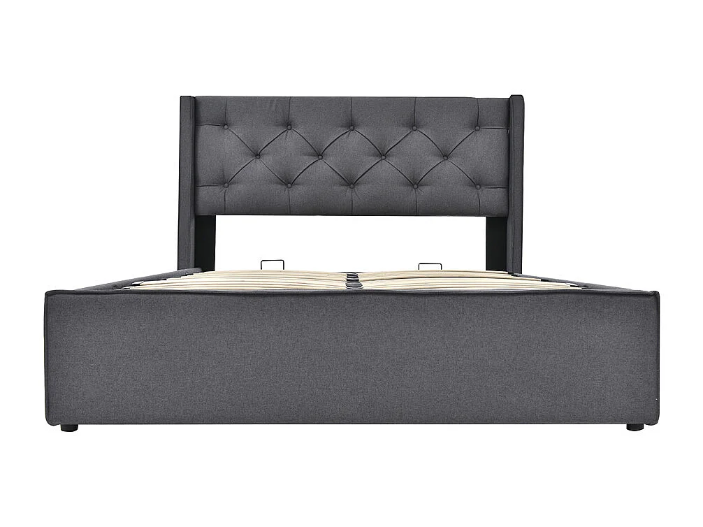 Volwassen bed 160x200cm hydraulisch gewatteerd bed opbergbed tweepersoonsbed katoen grijs