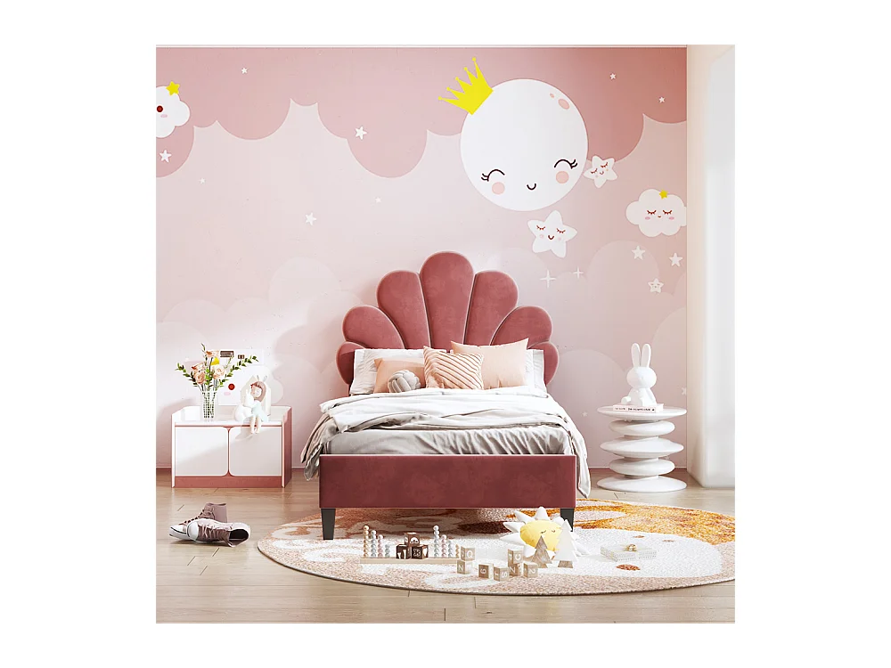 Lit adulte lit 90x200 cm lit rembourré lit cadre à lamelles Single velours pâte de haricot rouge