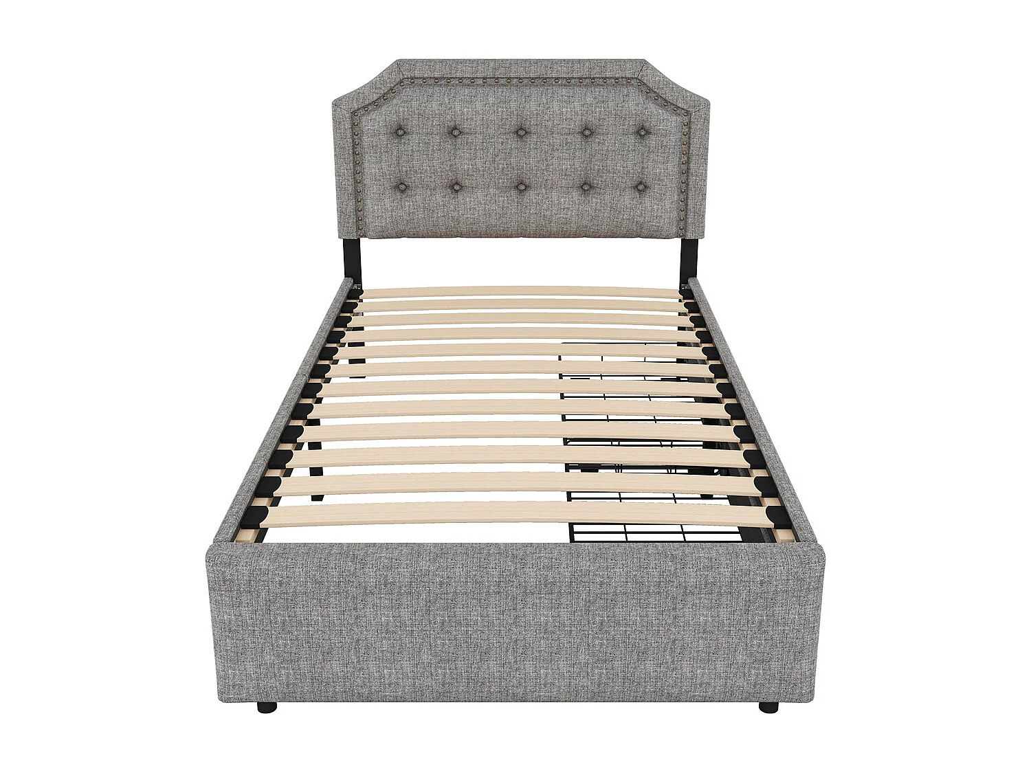 Lit adulte lit 90x200 cm lit plat lit rembourré lit 2 tiroirs Single gris