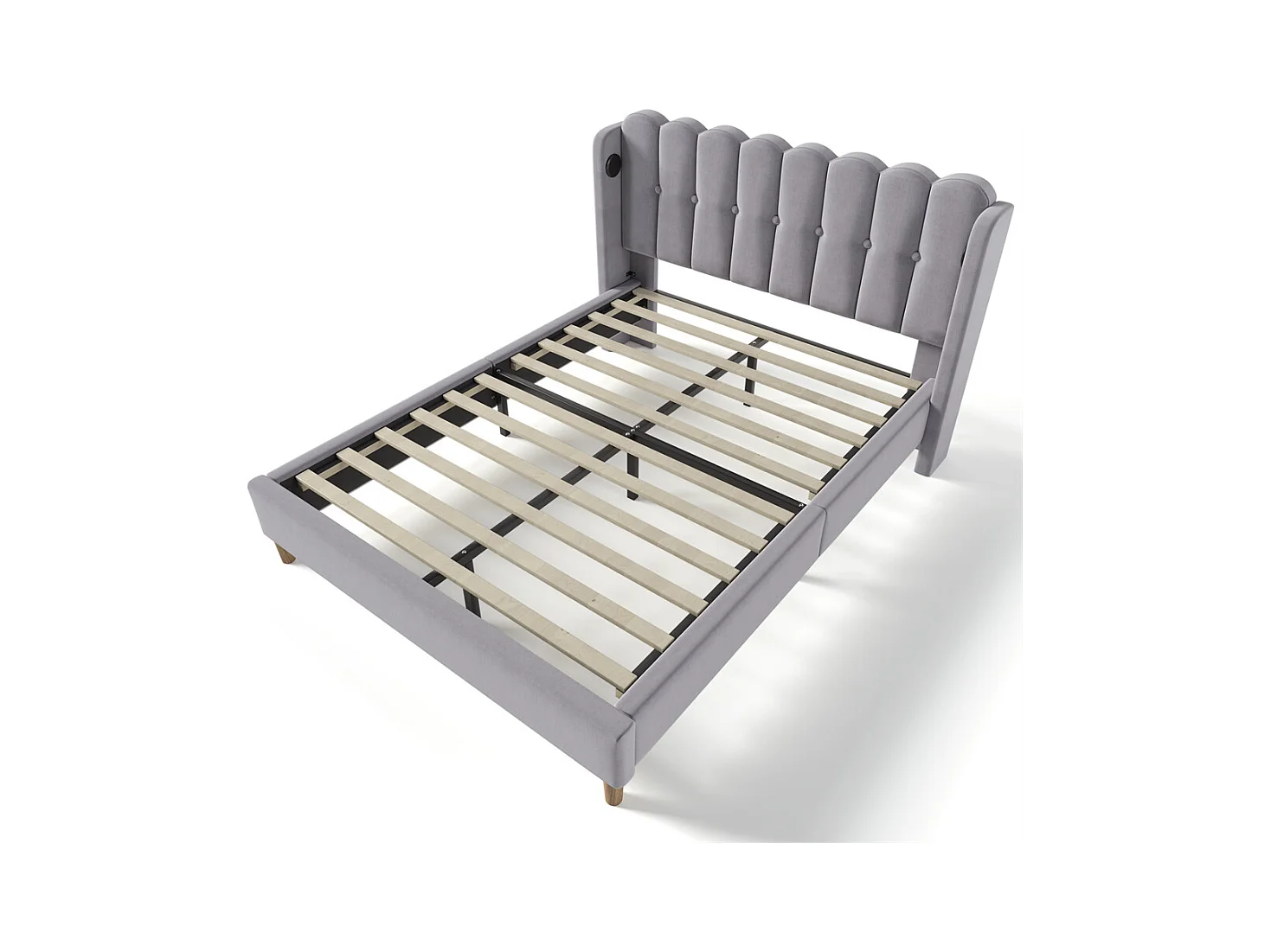 Lit adulte lit 140x200 cm lit rembourré avec fonction de charge usb type c lit double lin gris