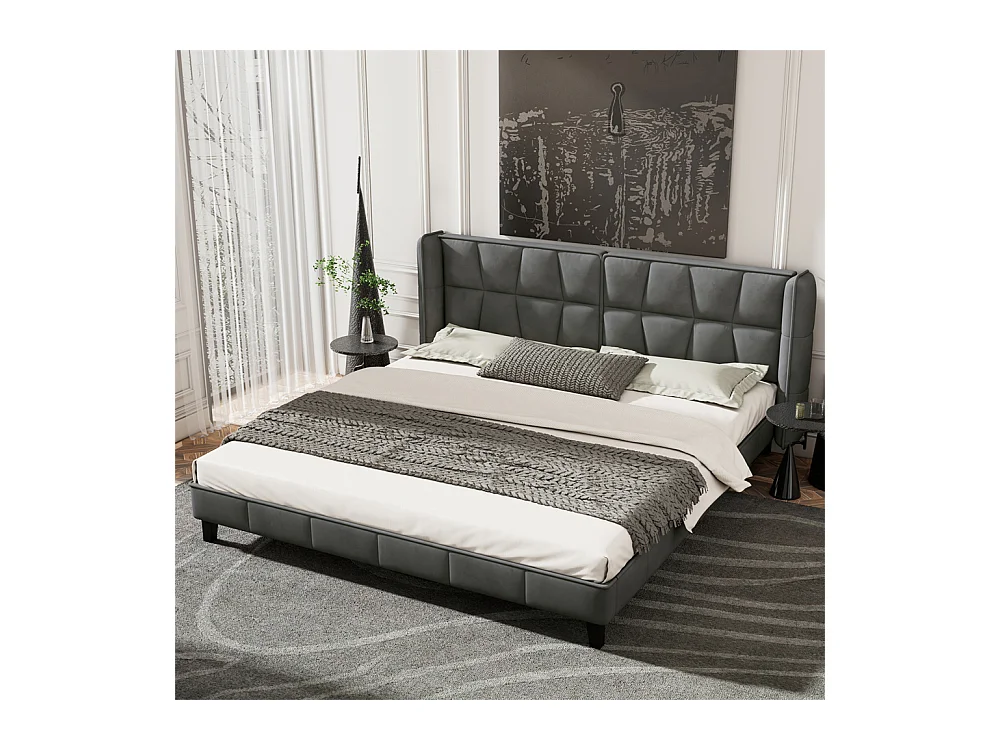 Volwassen bed 180x200cm gestoffeerd bed met lattenbodem tweepersoonsbed grijs fluweel